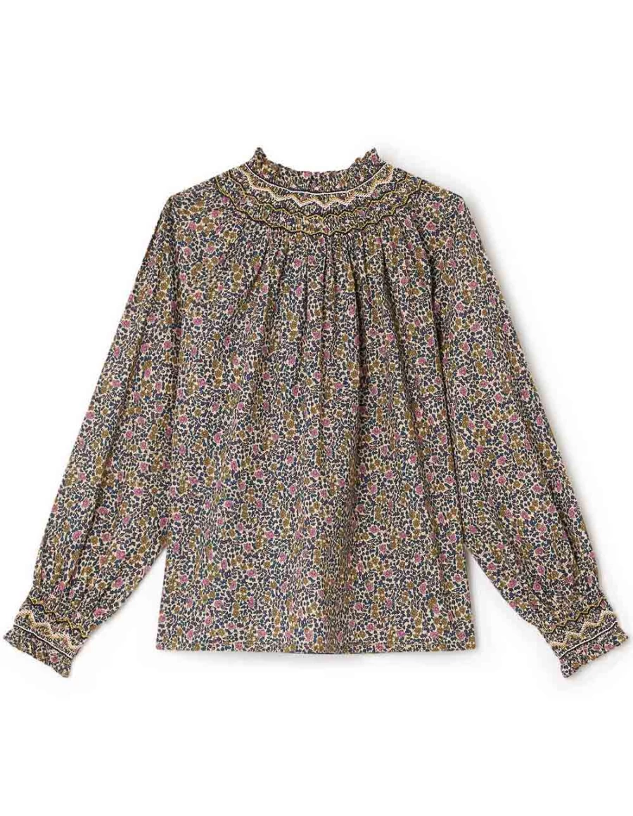 KIDS21 Grey Liberty Petale Smocked Blouse for Girls - Elegant Ruffle Top
