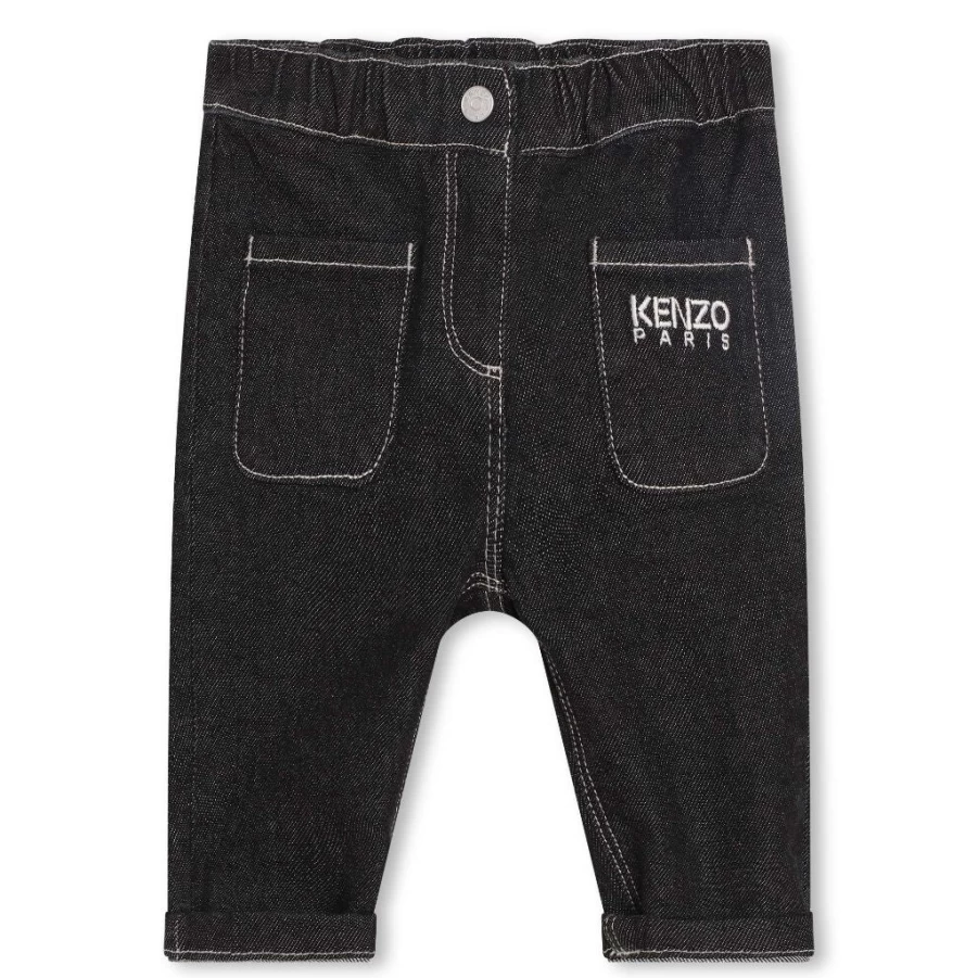KIDS21 Black Denim Trousers with Frog Design for Kids