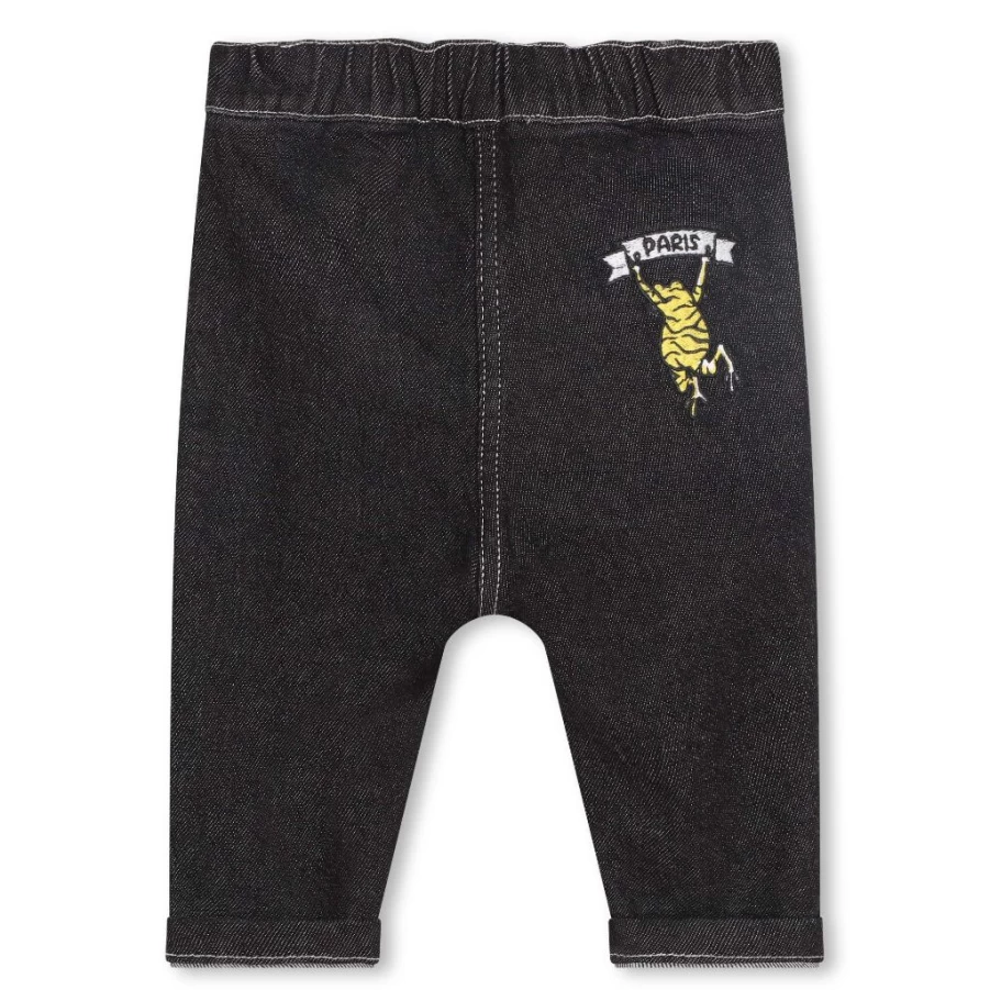 KIDS21 Black Denim Trousers with Frog Design for Kids