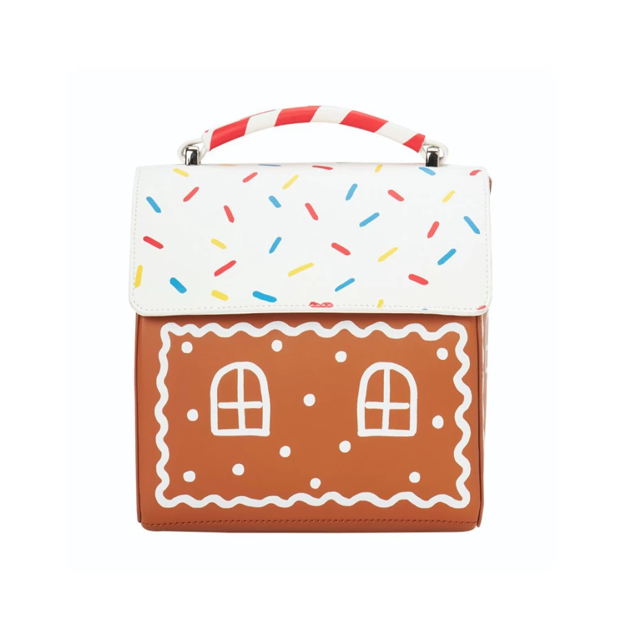 KIDS21 Brown Gingerbread House Shaped Handbag for Women Holiday Themed Purse