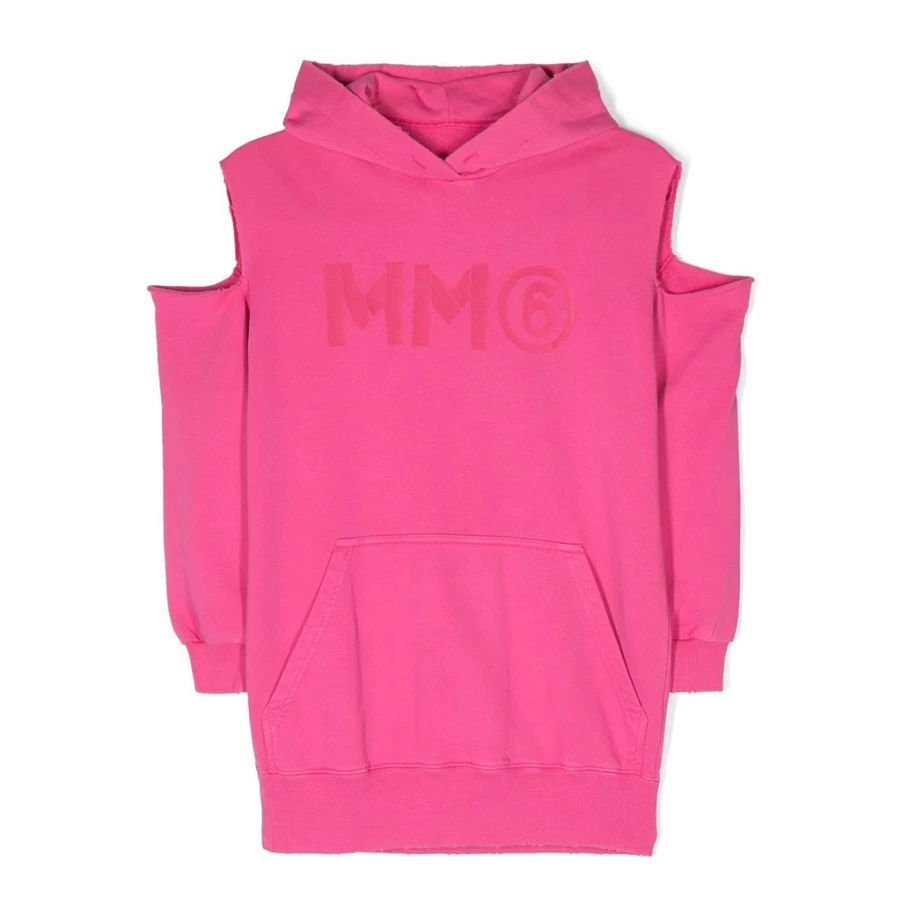 KIDS21 Fuchsia Logo Cut Out Shoulder Sweatshirt Dress for Girls
