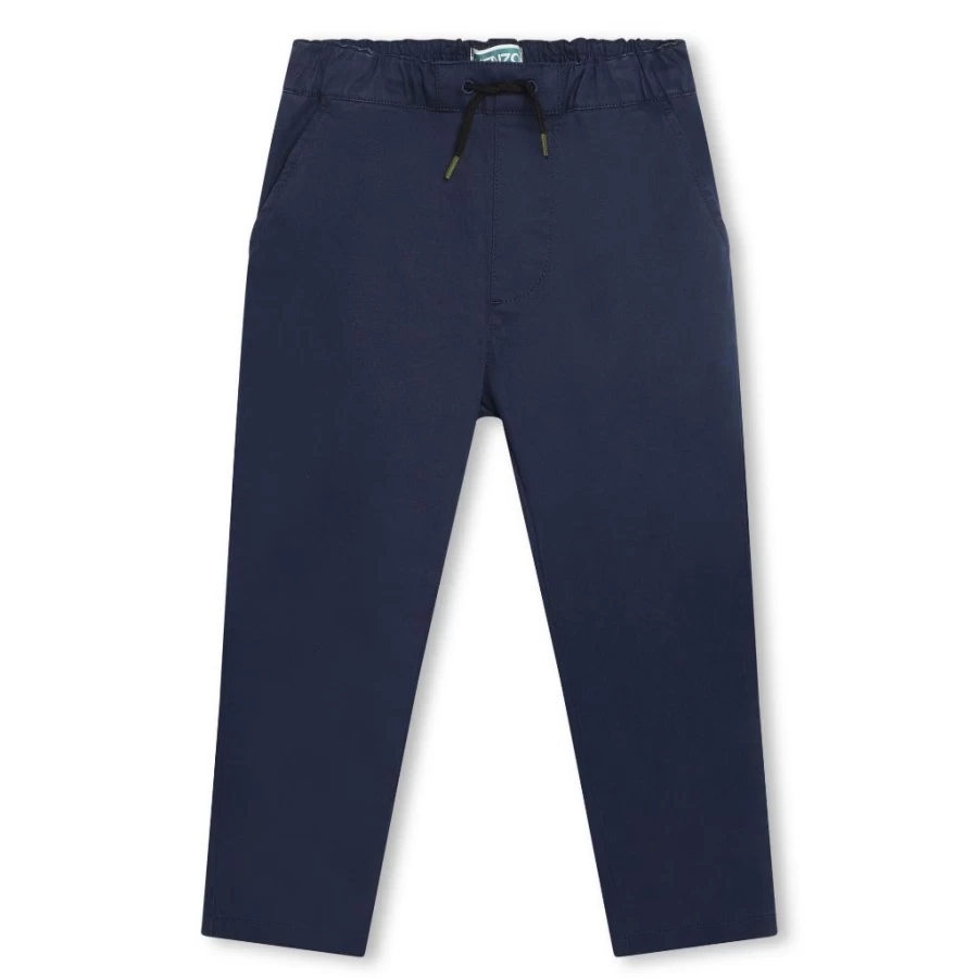 KIDS21 Navy Twill Trousers for Kids - Kenzo-Inspired Logo Design
