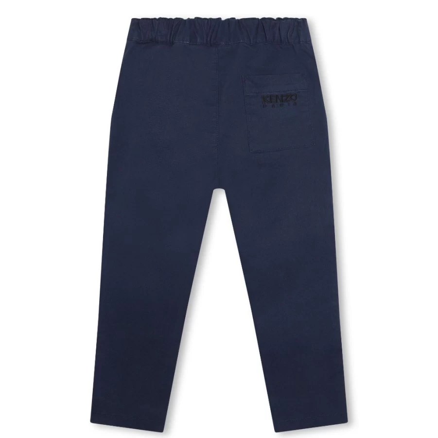 KIDS21 Navy Twill Trousers for Kids - Kenzo-Inspired Logo Design