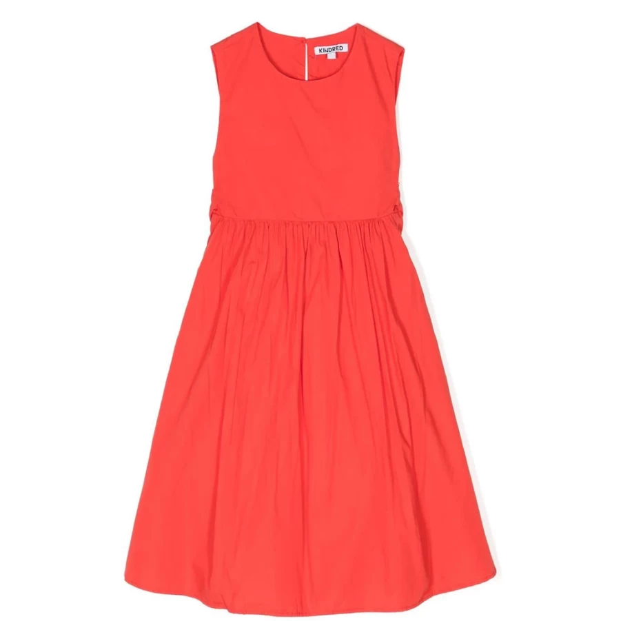 "KIDS21 Red Cotton Dress with Bow Detail - Elegant Girls' Fashion"