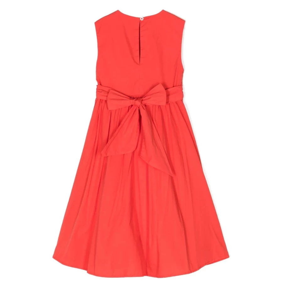 "KIDS21 Red Cotton Dress with Bow Detail - Elegant Girls' Fashion"