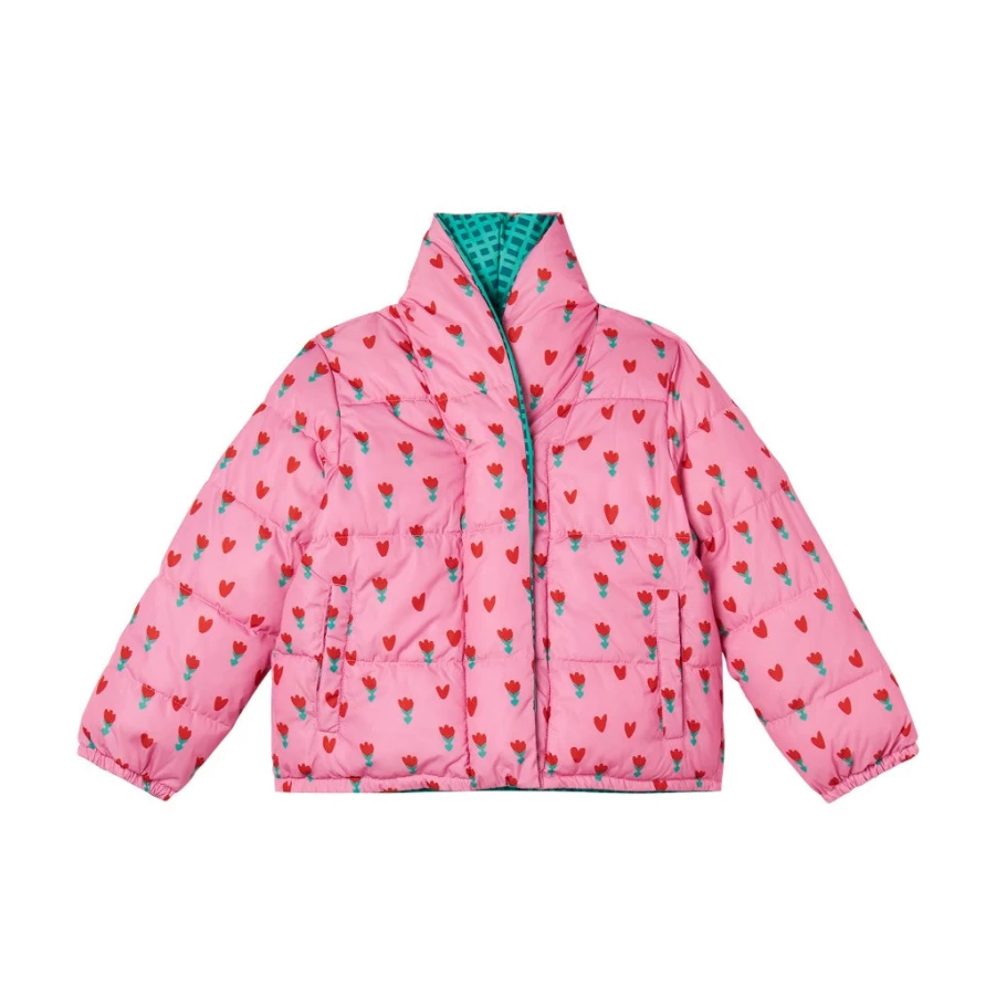 KIDS21 Multi-Colored Hearts Tulips Puffer Jacket for Kids - Lightweight Winter Coat