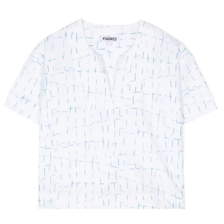 KIDS21 Women's Blue Split Neck Short Sleeve Casual Top