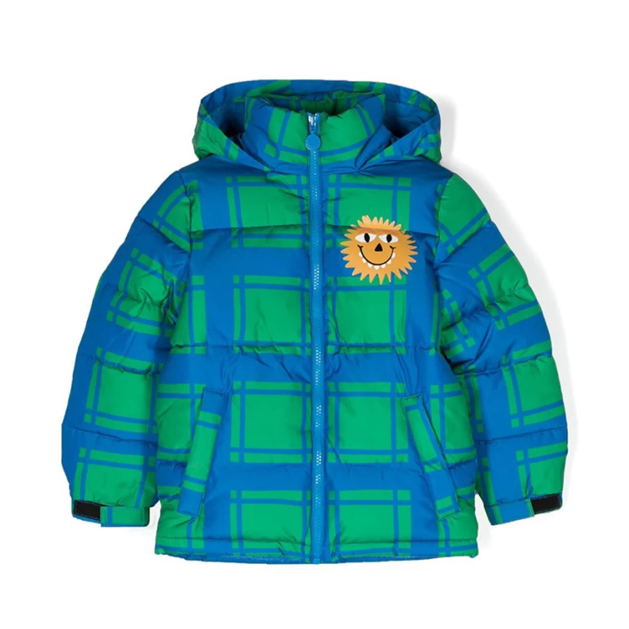 KIDS21 Turquoise Monster Checks Puffer Jacket for Kids - Stylish Winter Coat