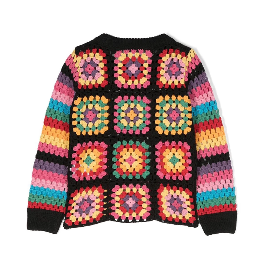 "KIDS21 Multi-Colored Striped Knit Sweater for Kids - Flowers And Stripes Design"