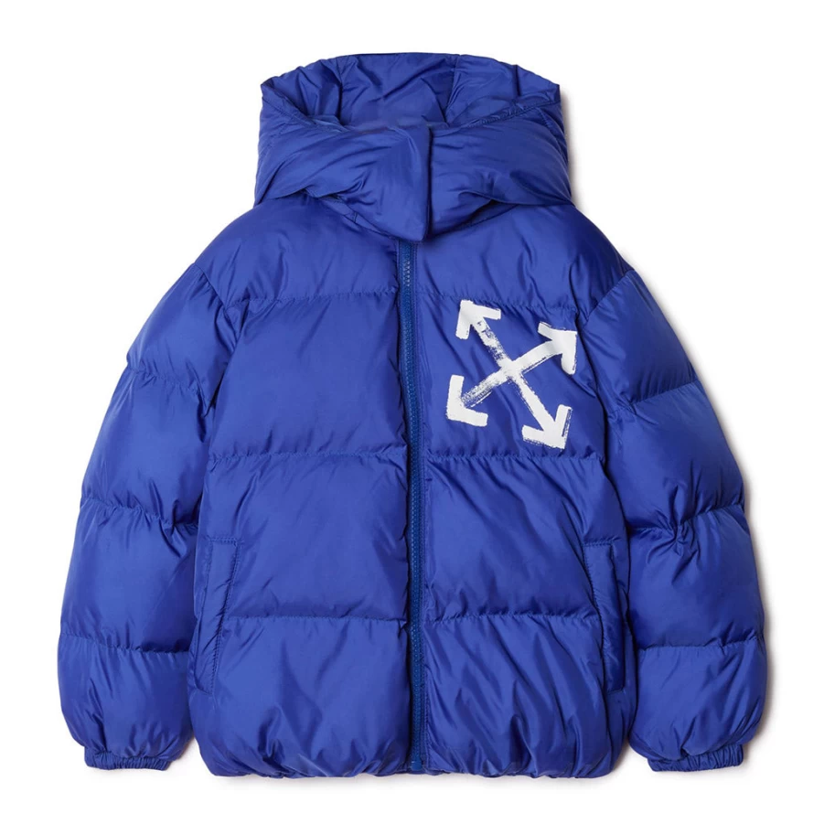 KIDS21 Blue Puffer Jacket with Paint Script Design - Lightweight Winter Coat for Kids