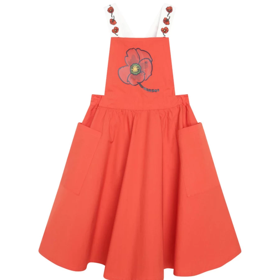 "KIDS21 Red Cotton Poplin Apron Dress for Kids – Stylish & Comfortable"