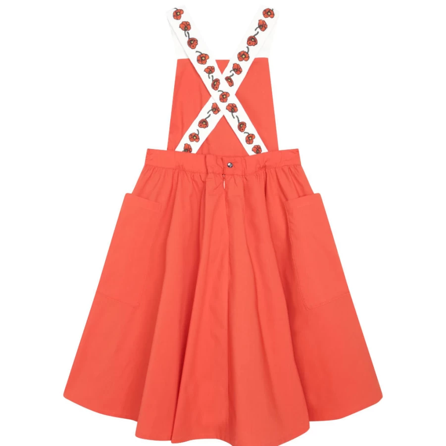 "KIDS21 Red Cotton Poplin Apron Dress for Kids – Stylish & Comfortable"