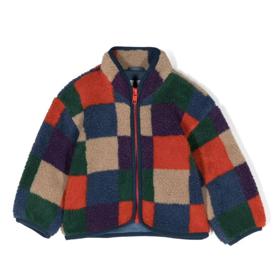 "KIDS21 Multi-Colored Checks Teddy Bear Jacket for Kids – Cozy & Stylish"
