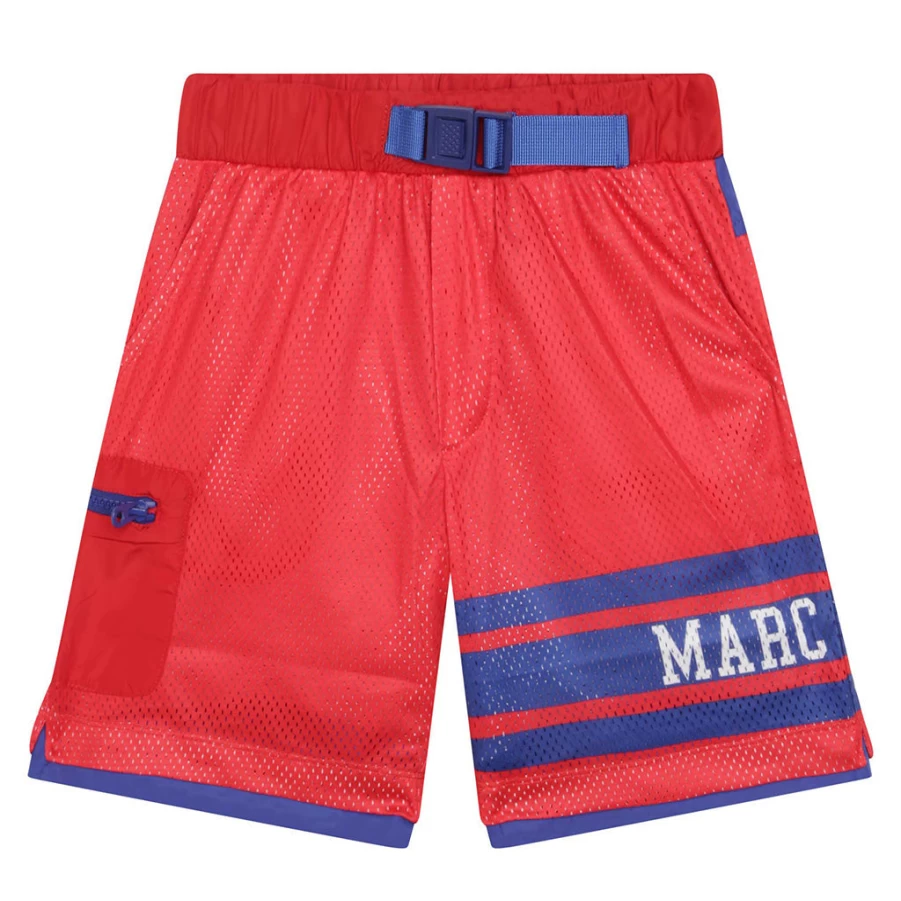 KIDS21 Red Logo Mesh Athletic Shorts for Sports & Active Wear
