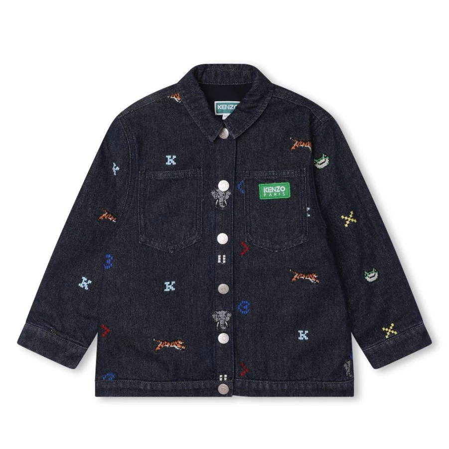 KIDS21 Embroidered Allover Denim Jacket for Kids - Indigo Washed Stylish Jacket
