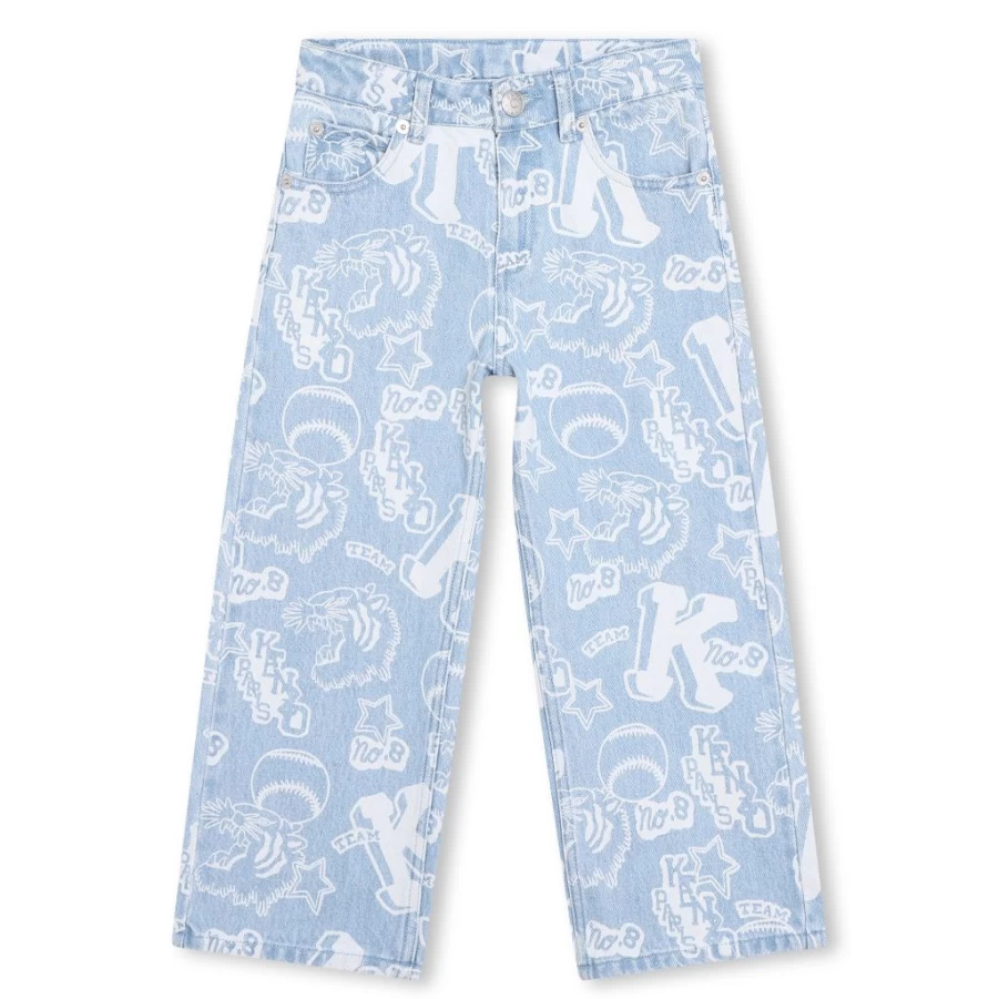 "KIDS21 Light Blue Denim Baseball Print Trousers for Kids"