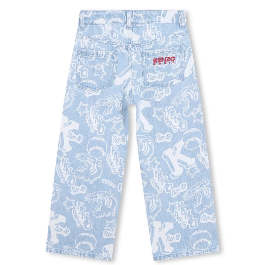 "KIDS21 Light Blue Denim Baseball Print Trousers for Kids"