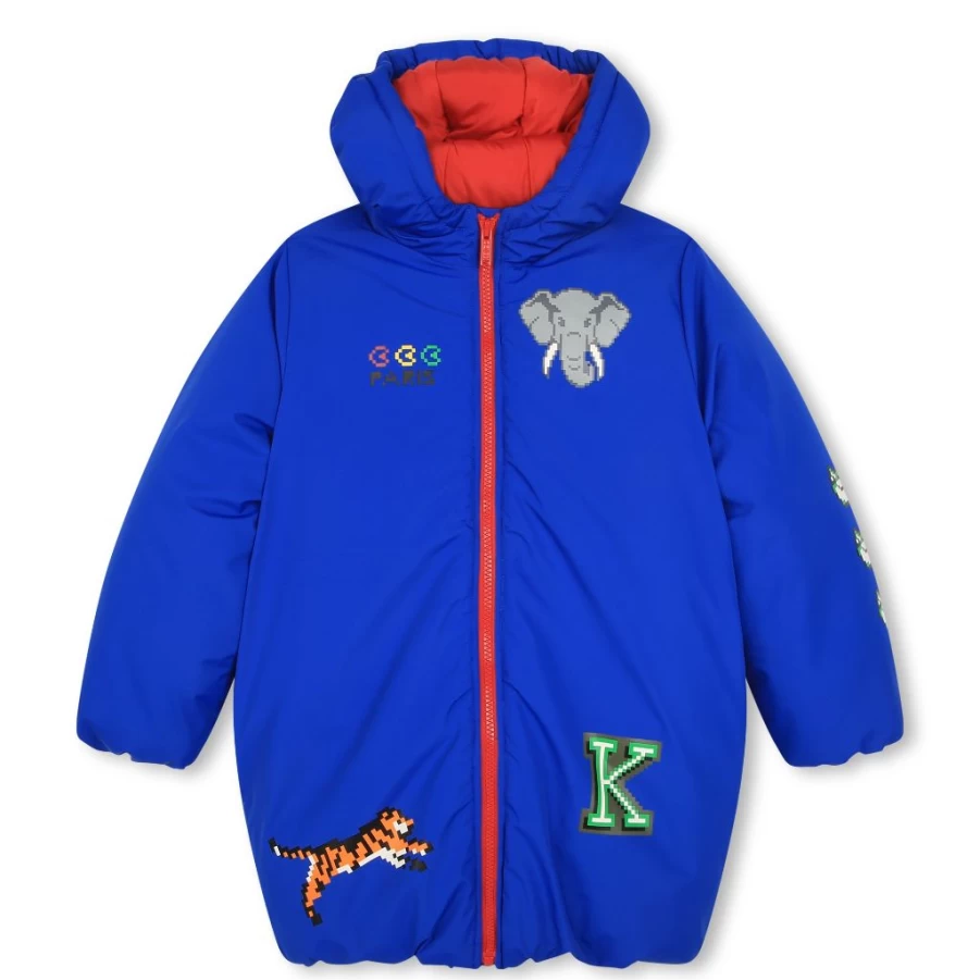 "KIDS21 Blue Jungle Animals Puffer Jacket for Kids – Warm Winter Coat with Fun Animal Prints"