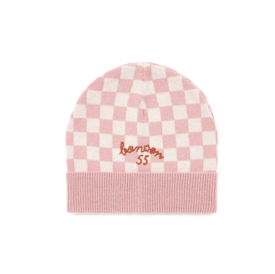 "KIDS21 Pink Checks Beanie - Stylish Knit Hat for Kids"