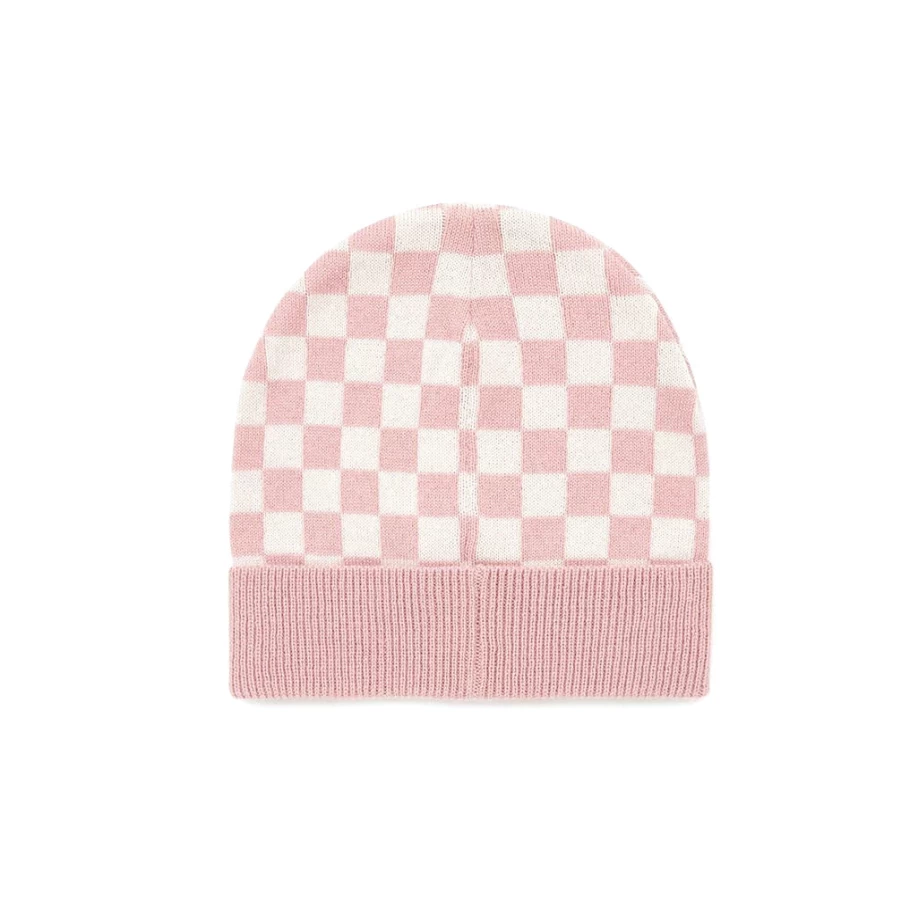 "KIDS21 Pink Checks Beanie - Stylish Knit Hat for Kids"